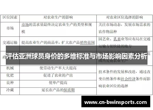 评估亚洲球员身价的多维标准与市场影响因素分析